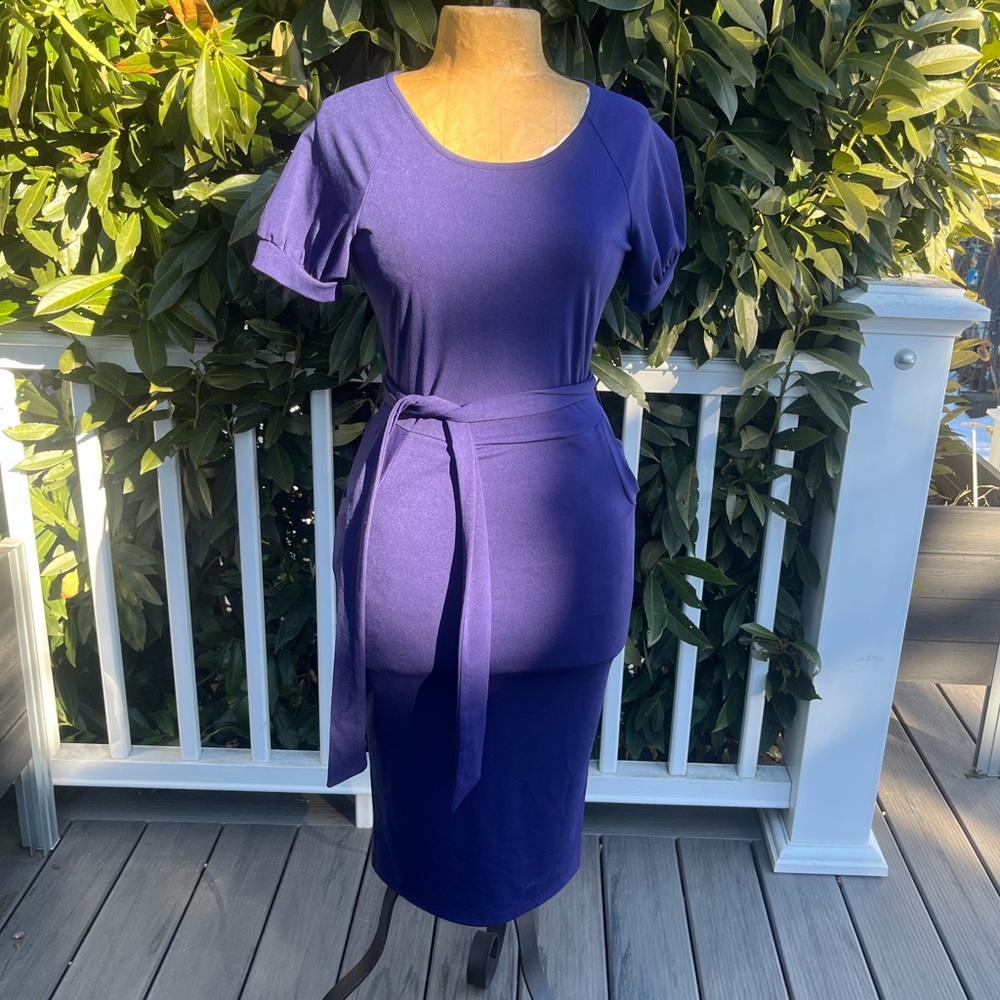 Grace Karin; Saturated Navy Blue/Purple; Midi T-Shirt Style; Slip On Dress; S